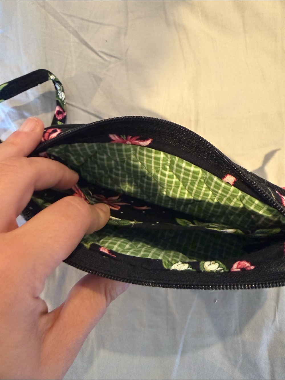 Vera Bradley Black Quilted Wristlet with Pink & Green Floral Print - Picture 4 of 4
